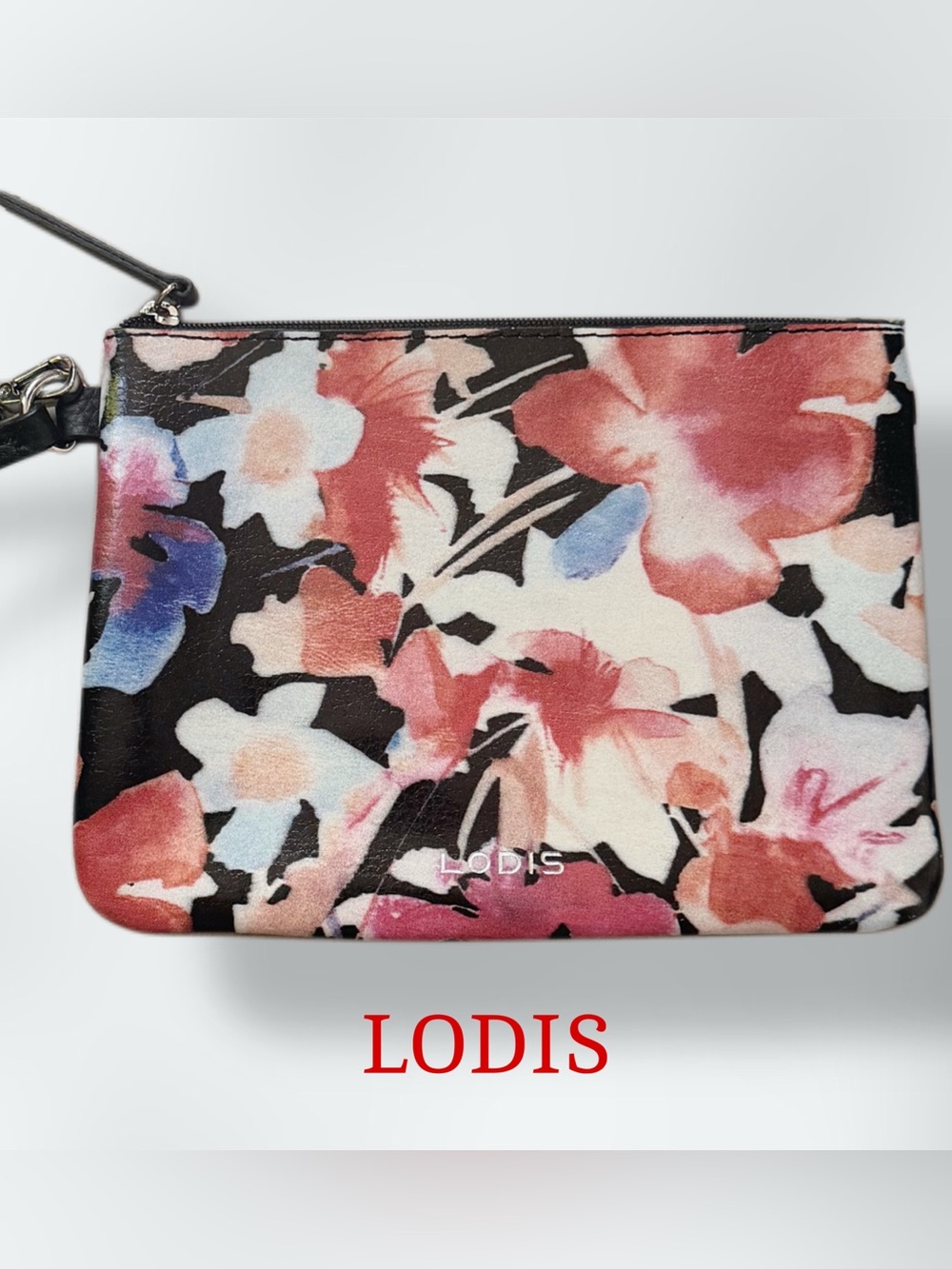 Lodis Floral Zip Wristlet in Coral, Pink & Black